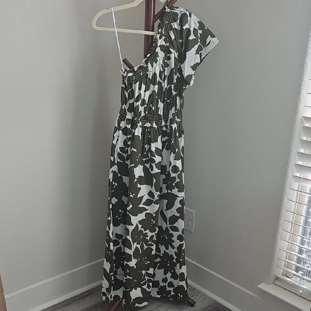 J. Crew One Shoulder Floral Green Dress - Picture 2 of 4